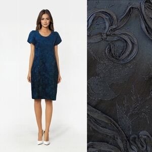 1940s Black Silk Brocade A Line Knee Length Dress‎